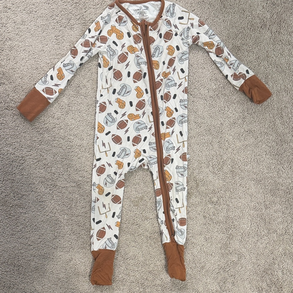 Caden Lane Sports Print Footie with Brown Accents